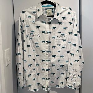 Panhandle Western Bull Print Snap Shirt.